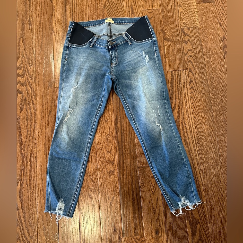 Indigo Blue Maternity Destructed Ankle Jeans
